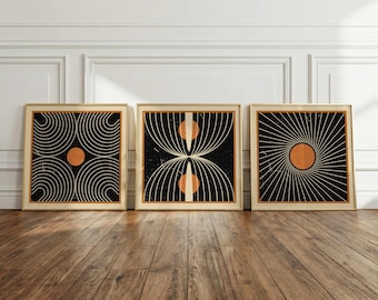 Geometric Wall Art Set of 3: Mid Century Modern Prints, Abstract Gallery Wall Decor