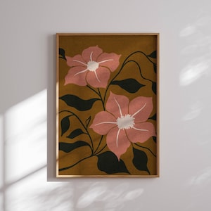 Estampado floral de estilo vintage, póster de flores retro, estampados botánicos, decoración de los años 70, arte mural retro, arte vintage, arte mural de los años 70, arte moderno de mediados de siglo