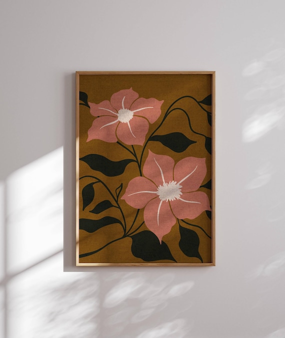 Vintage Style Floral Print, Retro Flower Poster, Botanical Prints, 70s Decor, Retro Wall Art, Vintage Art, 70s Wall Art, Mid Century Modern