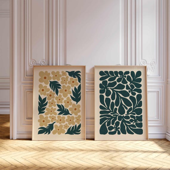Retro Floral Wall Art, Set Of 2 Prints, 70s Decor, Groovy Art Print, Gallery Wall Set, Mid Century Modern Art, Retro Wall Art, Matisse Print