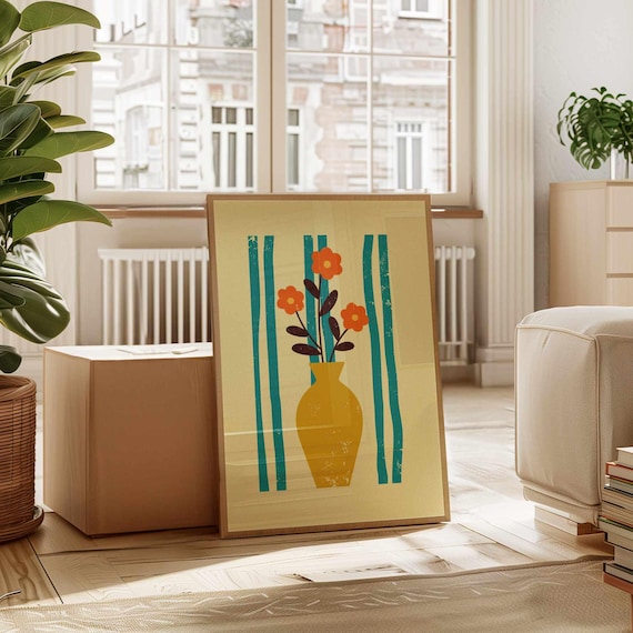 70s Retro Floral Print, Groovy Flower Poster in Vibrant Summer Colors, Colorful Funky Wall Art for Maximalist or Vintage Inspired Home Decor