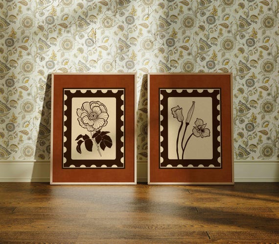 Vintage Botanical Print Set: Rustic Floral Wall Art, Cottagecore Home Decor
