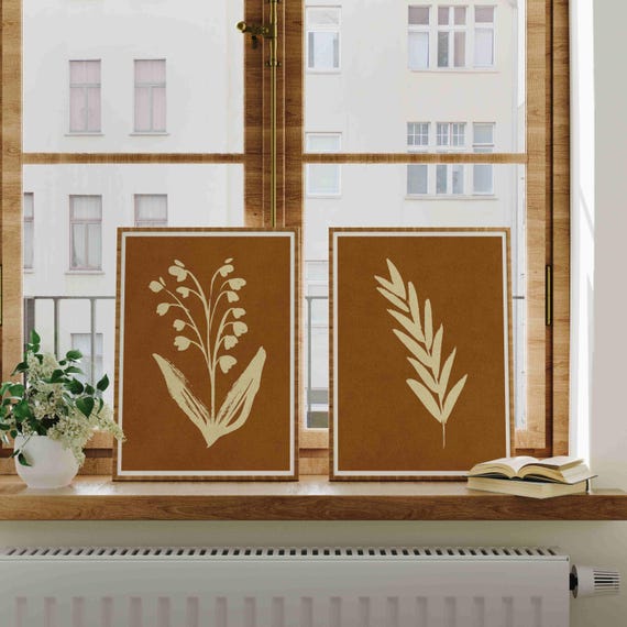 Botanical Print Set – Vintage Floral Wall Art, Earth Tone Decor