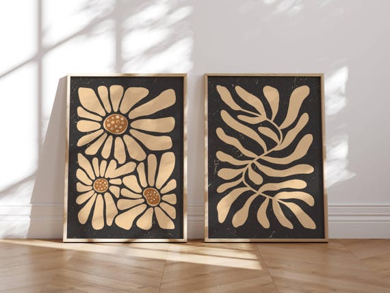 Retro Flower Poster Set, Set Of 2 Prints, 70s Wall Art, Funky Wall Art, 70s Groovy Decor, Retro Art, Mid Century Wall Art, Gallery Wall Set