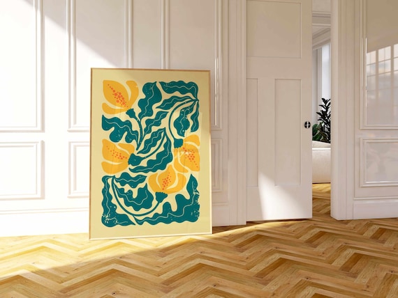 70s Retro Floral Print – Matisse Style Botanical Art, Mid Century Modern Boho Decor