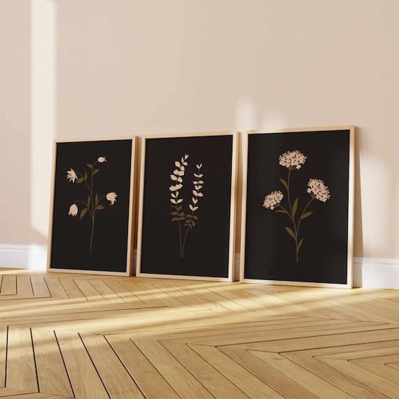 Botanical Wall Art Set of 3, Vintage Style Wildflower Prints – Cozy Cottagecore Floral Posters for Rustic, Farmhouse or Gallery Wall Decor