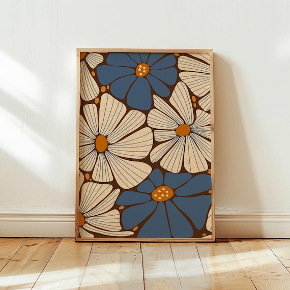 70s Floral Art Print: Retro Flower Poster, Boho Botanical Wall Art
