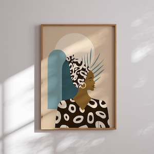 Stampa artistica astratta di donna, ritratto femminile, arte murale di donna nera, poster femminista, arredamento femminile, arredamento boho moderno, stampa di donne forti