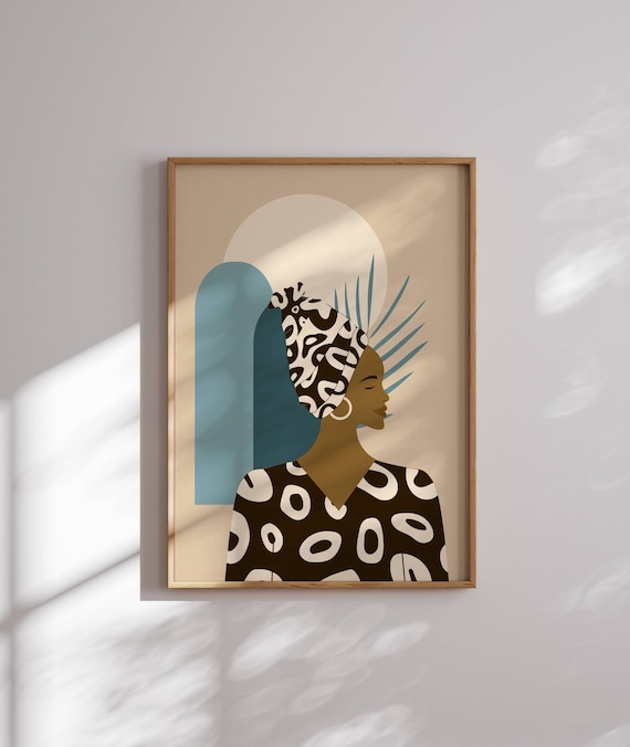 Abstract Woman Art Print, Female Portrait, Black Woman Wall Art, Feminism Poster, Feminine Decor, Modern Boho Decor, Strong Women Print