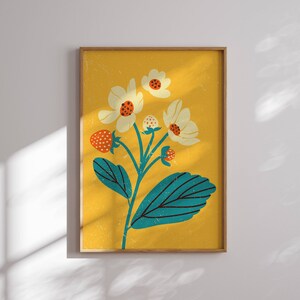 Precioso póster de flores de los años 70, estampado floral retro, arte mural de los años 70, arte mural colorido y funky, decoración de los años 70, arte mural moderno, flores silvestres, maximalista