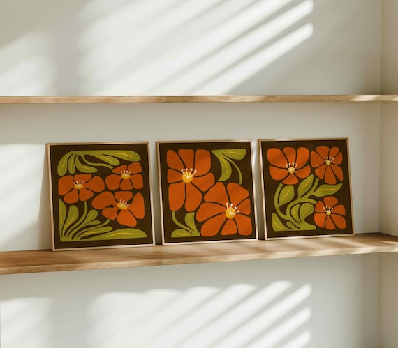 Matisse Floral Print Set: Retro 70s Botanical Art, Mid Century Modern Boho Decor