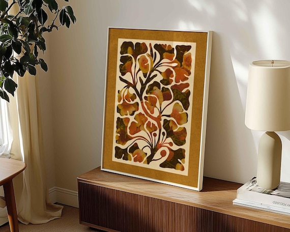 Abstract Botanical Print: Mid Century Modern Floral Wall Art, Vintage Decor
