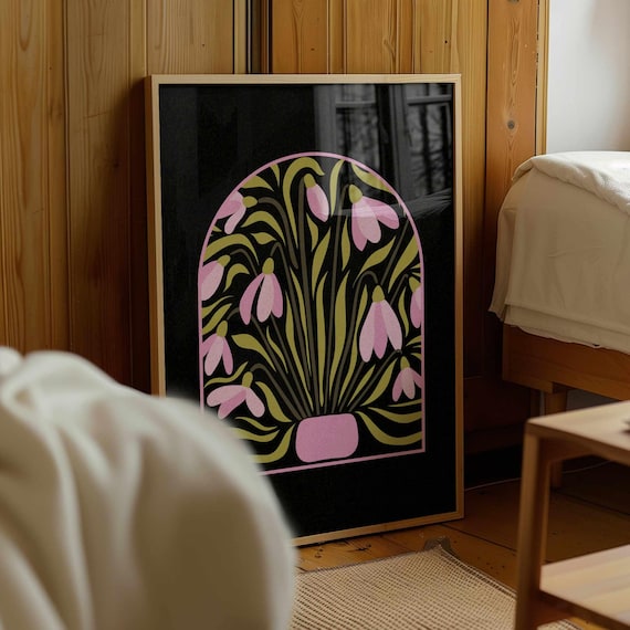 Matisse Snowdrop Flower Print: Retro 70s Floral Wall Art, Mid Century Modern Home Decor