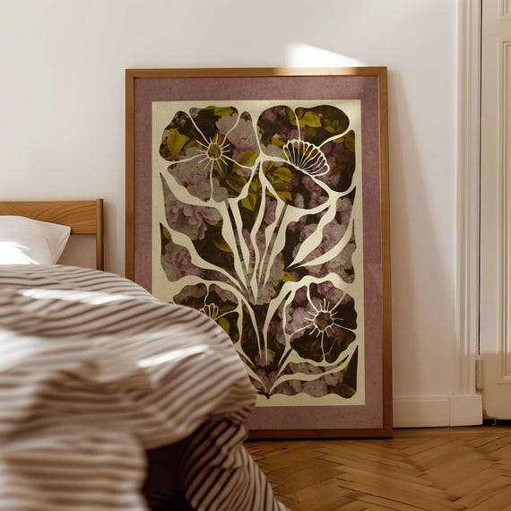 Abstract Floral Print: Mid Century Modern Botanical Wall Art, Vintage Boho Decor