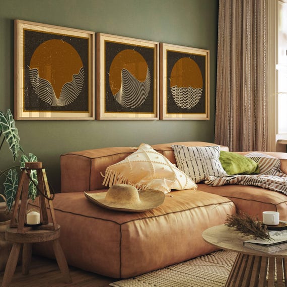 Modern Abstract Wall Art, Mid Century Modern Prints, Minimalist Japandi Wall Art, Neutral Geometric Set Of 3, Scandinavian Home Decor