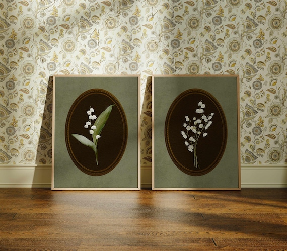 Vintage Lily of the Valley Print Set: Cottagecore Floral Wall Art, Rustic Home Decor