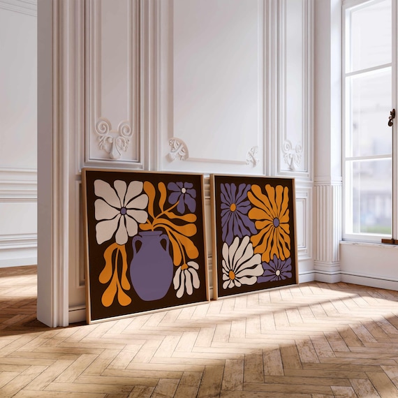 70s Groovy Print Set: Retro Floral Wall Art, Mid Century Modern Boho Decor