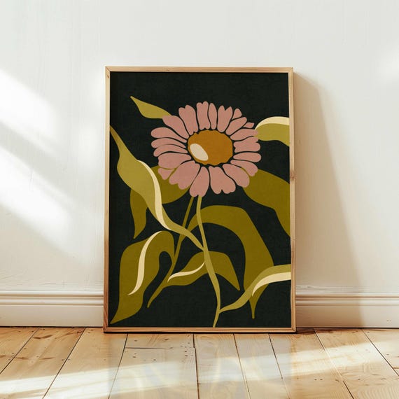70s Retro Flower Print: Matisse Style Floral Wall Art, Moody Botanical Poster