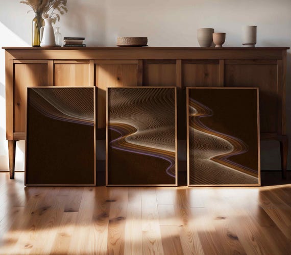 Abstract Geometric Print Set: Mid Century Modern Triptych, Contemporary Gallery Wall Art