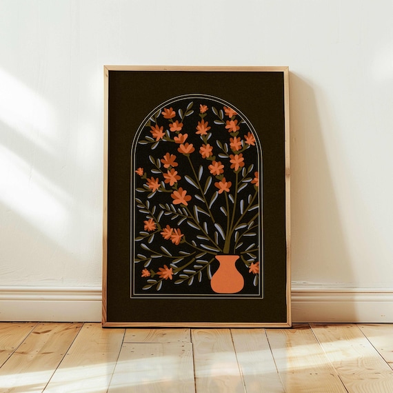 70s Floral Print: Retro Flower Vase Poster, Mid Century Modern Botanical Wall Art