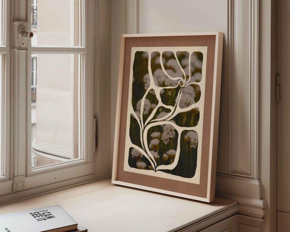 Abstract Floral Print: Mid Century Modern Botanical Wall Art, Vintage Decor