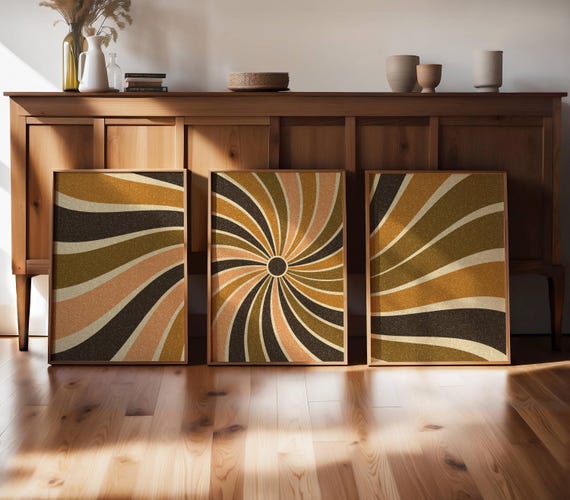 Retro Sunburst Print Set – Mid Century Modern Gallery Wall Art, 70s Decor