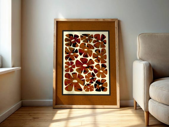 Groovy 70s Flower Print, Retro Floral Wall Art, Matisse Print, Mid Century Art, Vintage Poster, Neutral Home Decor, Mcm Art, Botanical Print