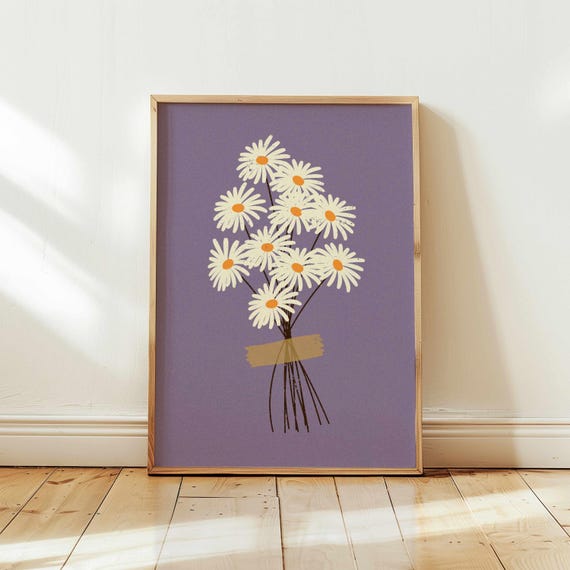 Retro Daisy Print: Vintage Floral Poster, Boho Botanical Wall Art