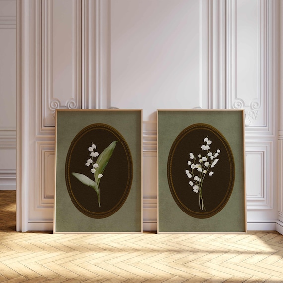 Vintage Lily of the Valley Prints, Rustic Birth Flower Wall Art – Earthy Botanical Posters for Cottagecore, Farmhouse and Cozy Home Decor