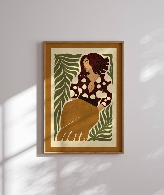 Abstract Woman Art Print, Boho Wall Decor, Mid Century Modern Poster, Feminine Silhouette, Botanical Illustration, Minimalist Gift