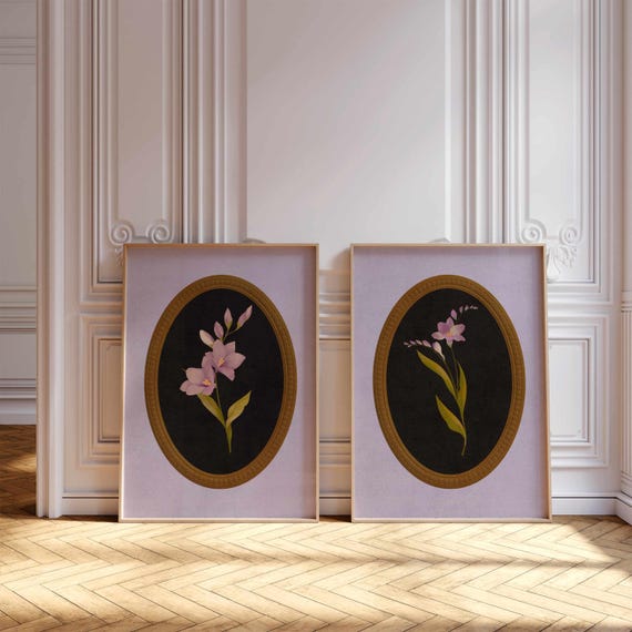 Vintage Style Botanical Prints — Soft Wildflower Posters in Lavender and Brown, Cottagecore Floral Wall Art for Cozy or Rustic Home Decor