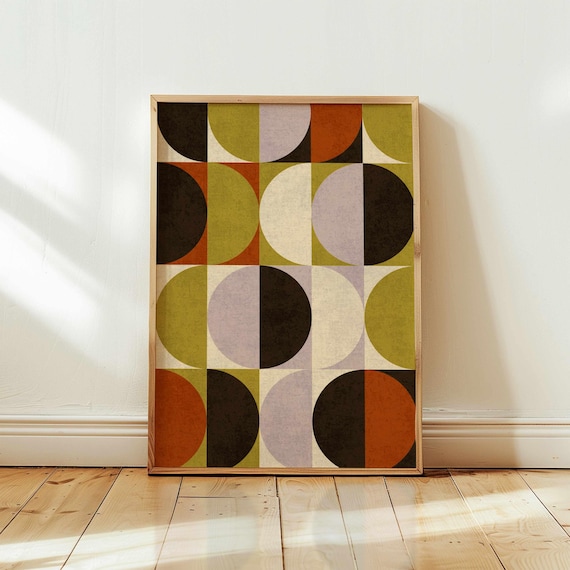 Geometric Wall Art, Abstract Mid Century Modern Print in Bold Tones, Colorful Bauhaus Poster for Retro Boho or Eclectic Home Decor
