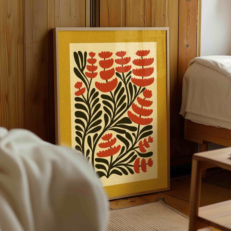 Retro Floral Print — Skandinavische botanische Wandkunst, Mid Century Modern Decor Bild 1