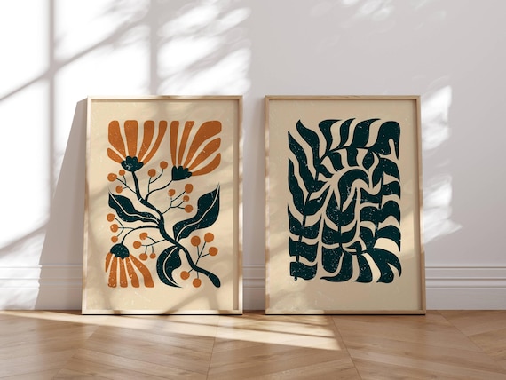 Retro Floral Wall Art, Set Of 2 Prints, 70s Decor, Groovy Art Print, Gallery Wall Set, Mid Century Modern Art, Retro Wall Art, Matisse Print