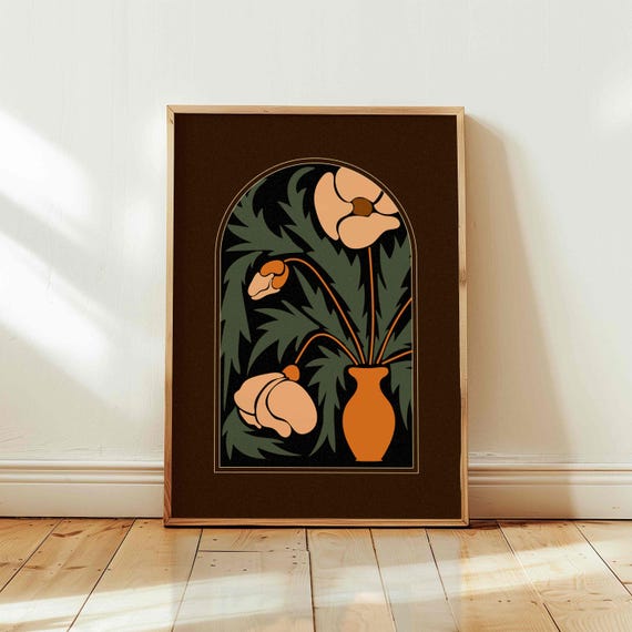 Abstract Poppy Print: Mid-Century Modern Floral Wall Art, 70s Retro Flower Poster