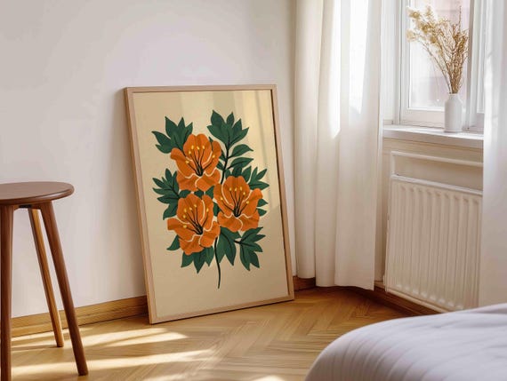 Retro Floral Print: Vintage Botanical Wall Art, 70s Boho Flower Poster