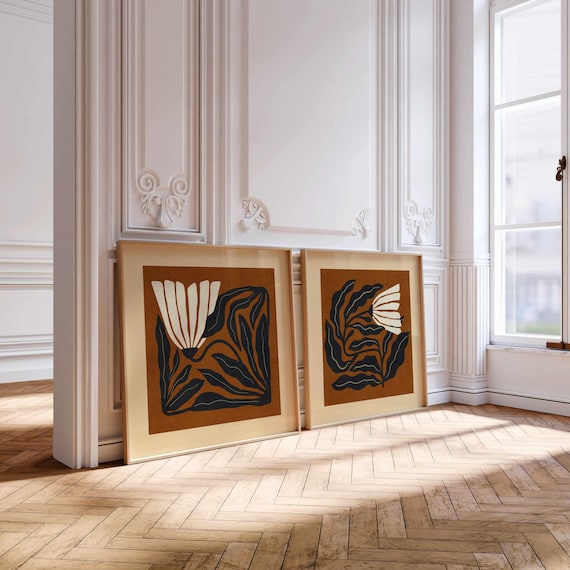 Abstract Floral Print Set: Retro Botanical Wall Art, Mid Century Modern Boho Decor