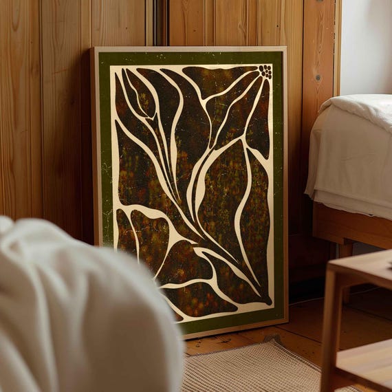 Abstract Botanical Print: Retro Matisse Style Wall Art, Mid Century Modern Decor