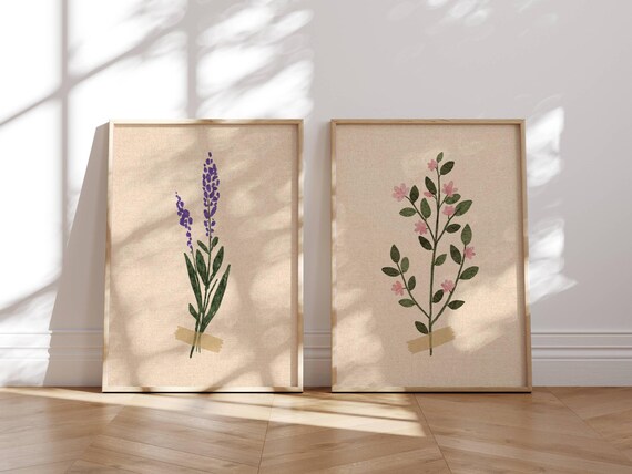 Wildflower Wall Art, Set Of 2 Prints, Botanical Prints, Floral Wall Art, Cottagecore Decor, Pressed Flowers, Gallery Wall Set, Vintage Style