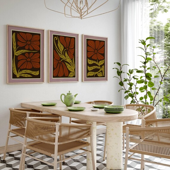 Abstract Retro Wall Art, Set Of 3 Prints, Gallery Wall Set, 70s Inspired, Mid Century Modern Wall Art, Mcm Wall Art, Groovy Art Print