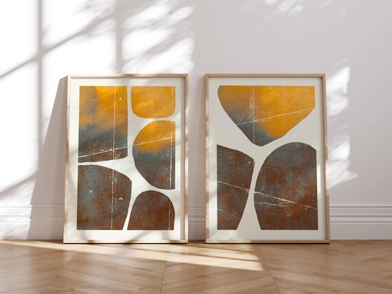Mid Century Modern Wall Art, Set Of 2 Pieces, Geometric Art, Multicolor Wall Art, Gallery Wall Set, Nordic Prints, Modern Eclectic Art