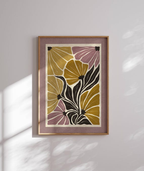 Aesthetic Retro Floral Print, Mid Century Modern Art, Retro Flower Wall Art, Matisse Print, Groovy 70s Decor, Colorful Wall Art, Mcm Art