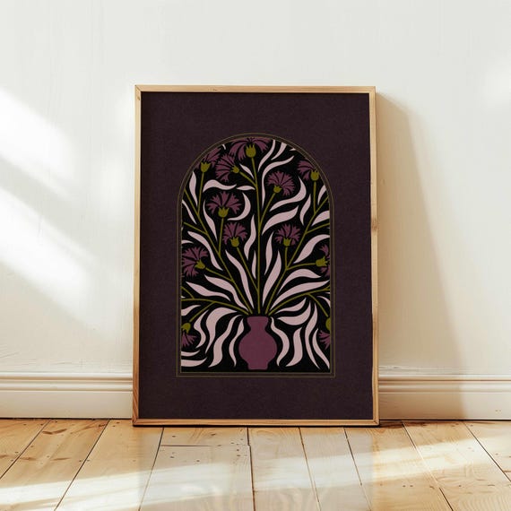 Abstract Retro Floral Print: Mid Century Modern Botanical Wall Art, Moody 70s Flower Poster