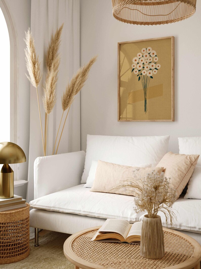 Vintage Floral Print: Rustic Wildflower Wall Art, Neutral Retro Botanical Poster image 3