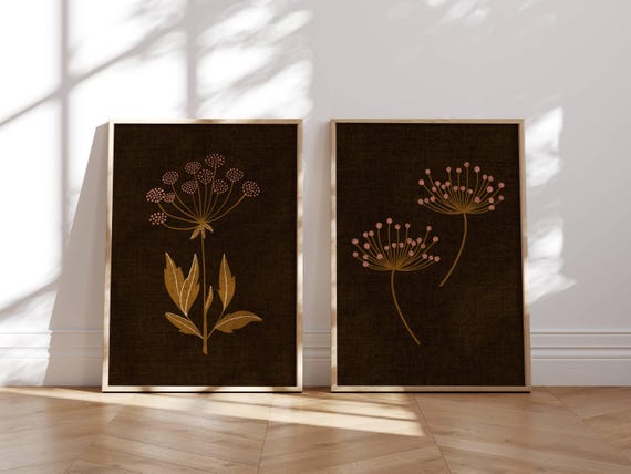 Dark Floral Wall Art, Set Of 2 Prints, Gallery Wall Set, Cottagecore Decor, Vintage Posters, Wildflower Wall Art, Botanical Prints