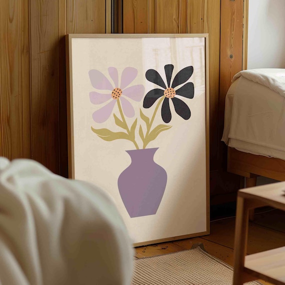 Retro Flower Vase Print: Funky Mid Century Modern Botanical Art, 70s Wall Decor