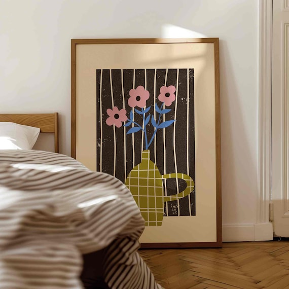 Retro 70s Flower Print: Mid Century Modern Botanical Art, Groovy Wall Decor