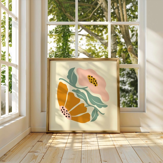 70s Floral Wall Art: Retro Matisse Style Botanical Print