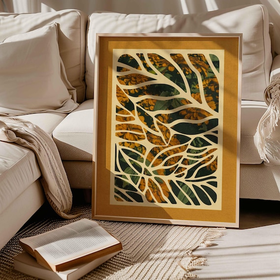Abstract Botanical Print: Retro Floral Wall Art, Mid Century Modern Decor