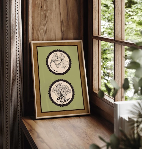 Vintage Style Floral Print – Cottagecore Botanical Wall Art in Earthy Tones, Rustic Wildflower Poster for Retro Nature-Inspired Decor